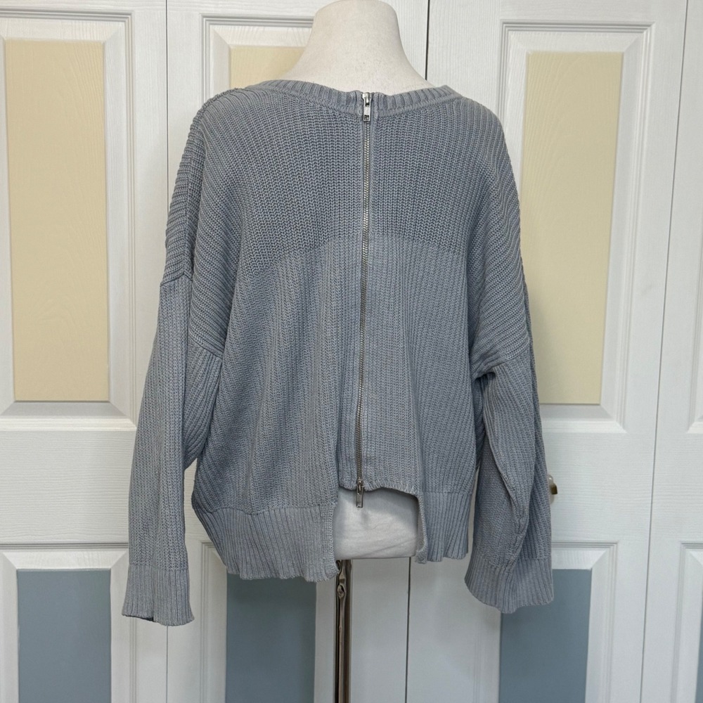 Cabi Fair Plat Sweater 3522 Gray Blue Knit Sweater‎ Large Full Zip Back Pullover - Picture 3 of 7